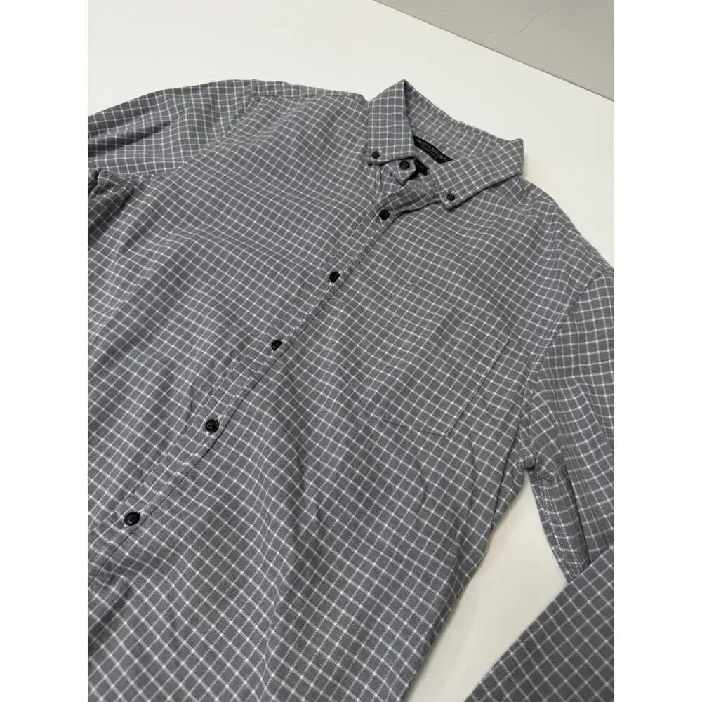 Banana Republic Luxe Slim Fit Men's Medium Button Down Gray Grid Flannel